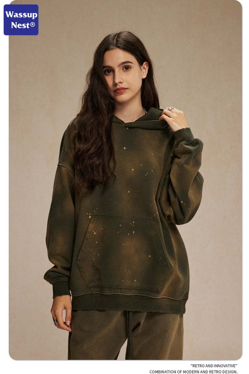 Washed Splattered Ink Ragged Vintage Hoodie WN104ARTIE2532