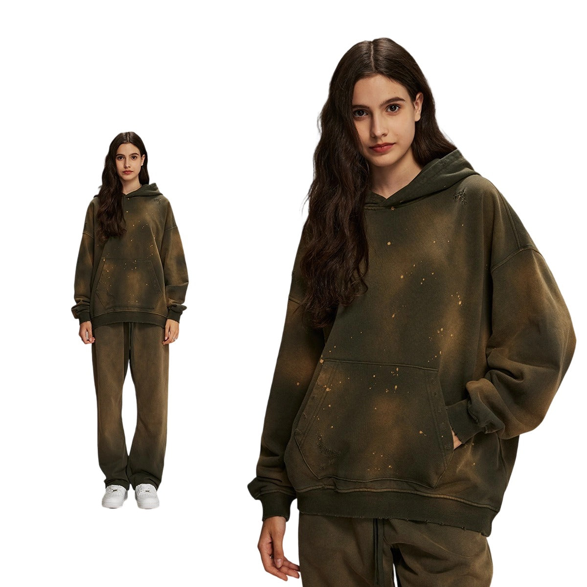 Washed Splattered Ink Ragged Vintage Hoodie WN104ARTIE2532