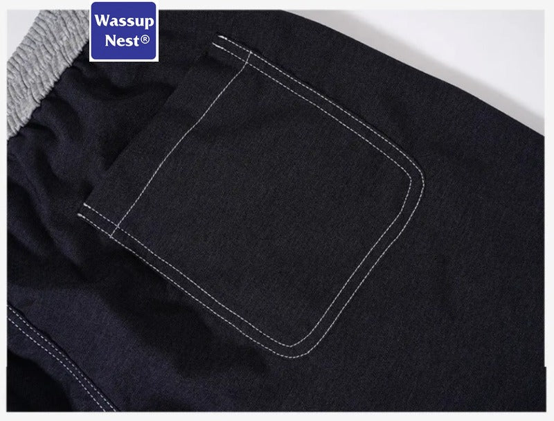Scimitar-silhouette Two-piece Thin Clashing Waist Loose-fitting Casual Jeans WN224