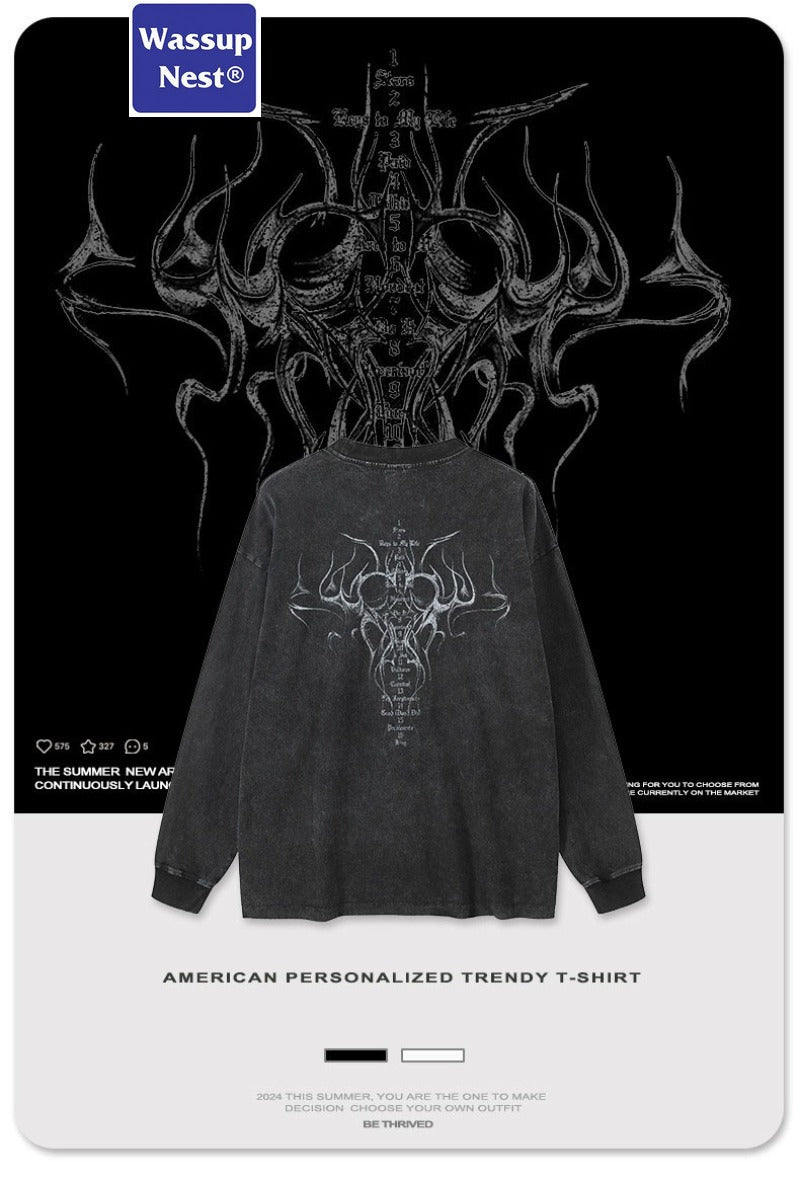 Loose Hand Painted Dirtyfit Graffiti Washed Long Sleeve T-shirt WN005BE5704