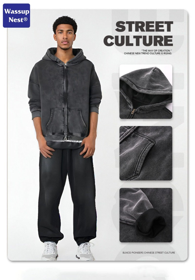 Vintage Washed Double Head Zip Hoodie WN105XJKFLMW-03