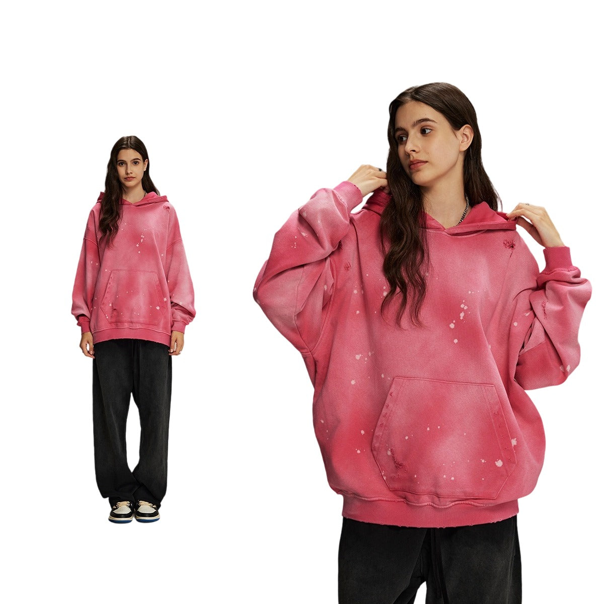 Washed Splattered Ink Ragged Vintage Hoodie WN104ARTIE2532