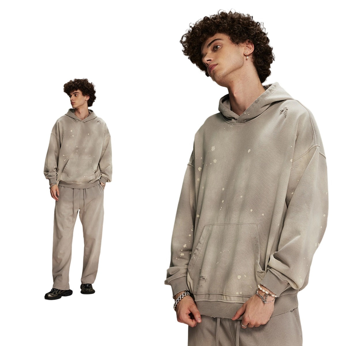 Washed Splattered Ink Ragged Vintage Hoodie WN104ARTIE2532