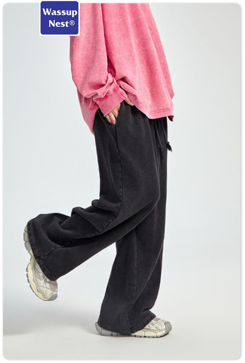 Loose Washed Straight Aged Fried Snowflake Heavyweight Sweatpants WN214WKL-09