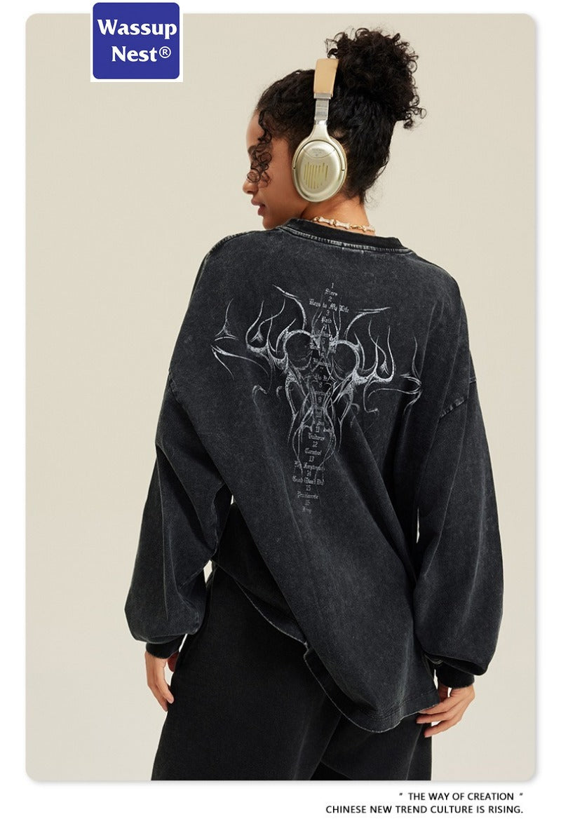 Loose Hand Painted Dirtyfit Graffiti Washed Long Sleeve T-shirt WN005BE5704