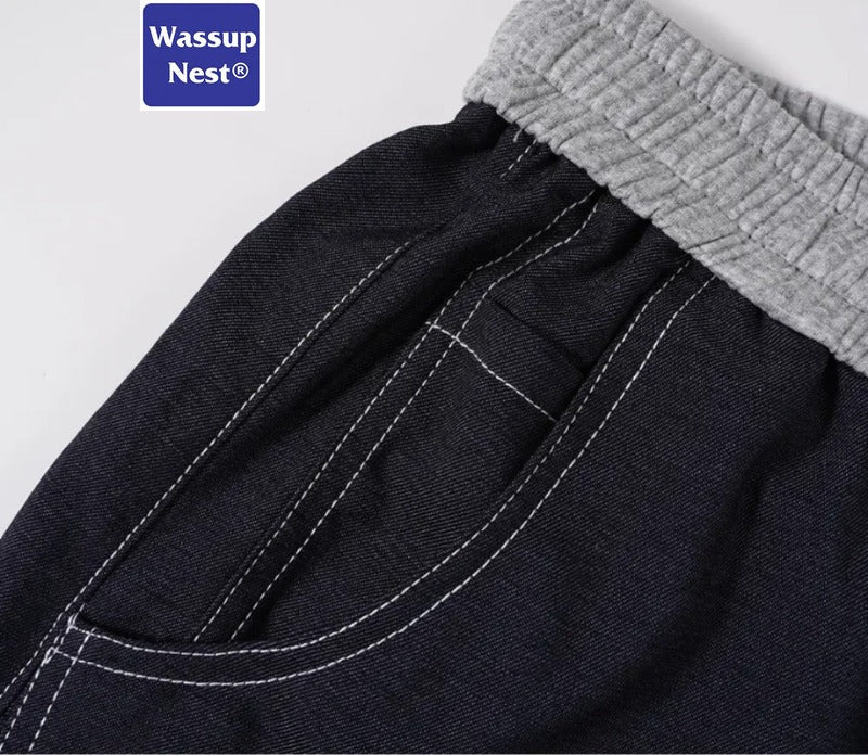 Scimitar-silhouette Two-piece Thin Clashing Waist Loose-fitting Casual Jeans WN224