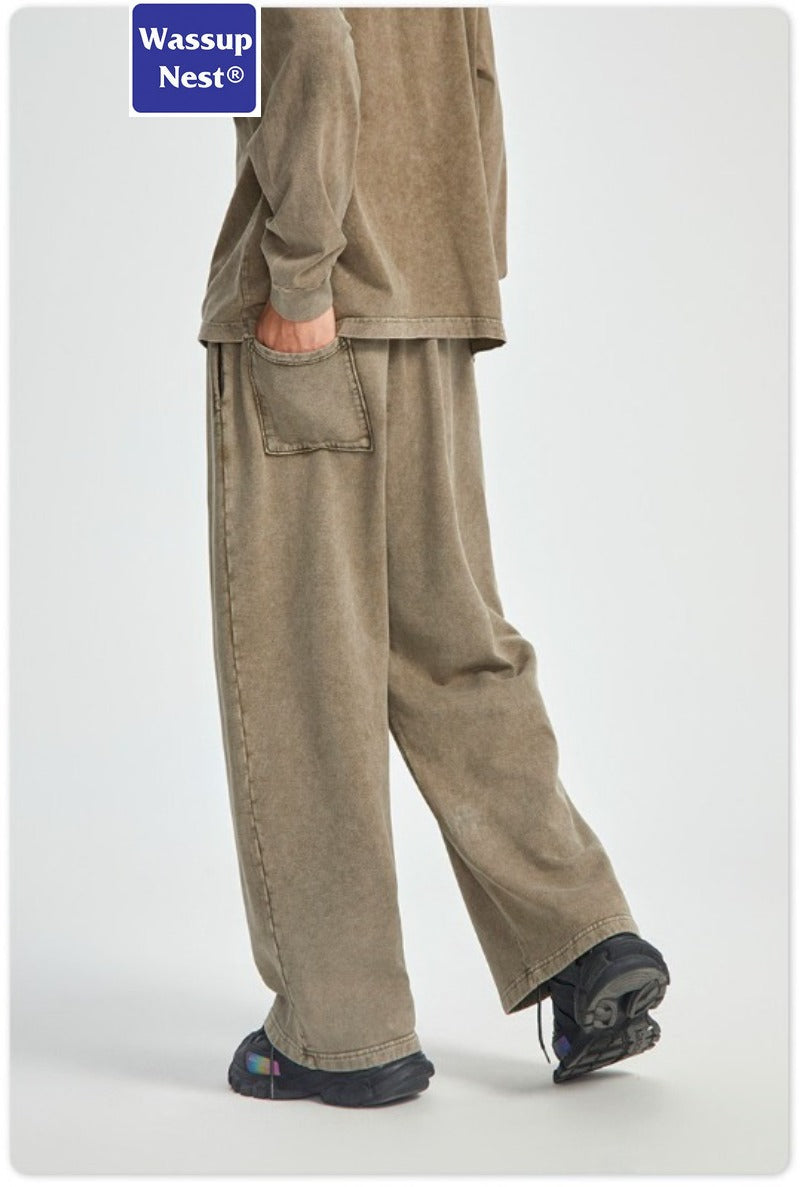 Loose Washed Straight Aged Fried Snowflake Heavyweight Sweatpants WN214WKL-09