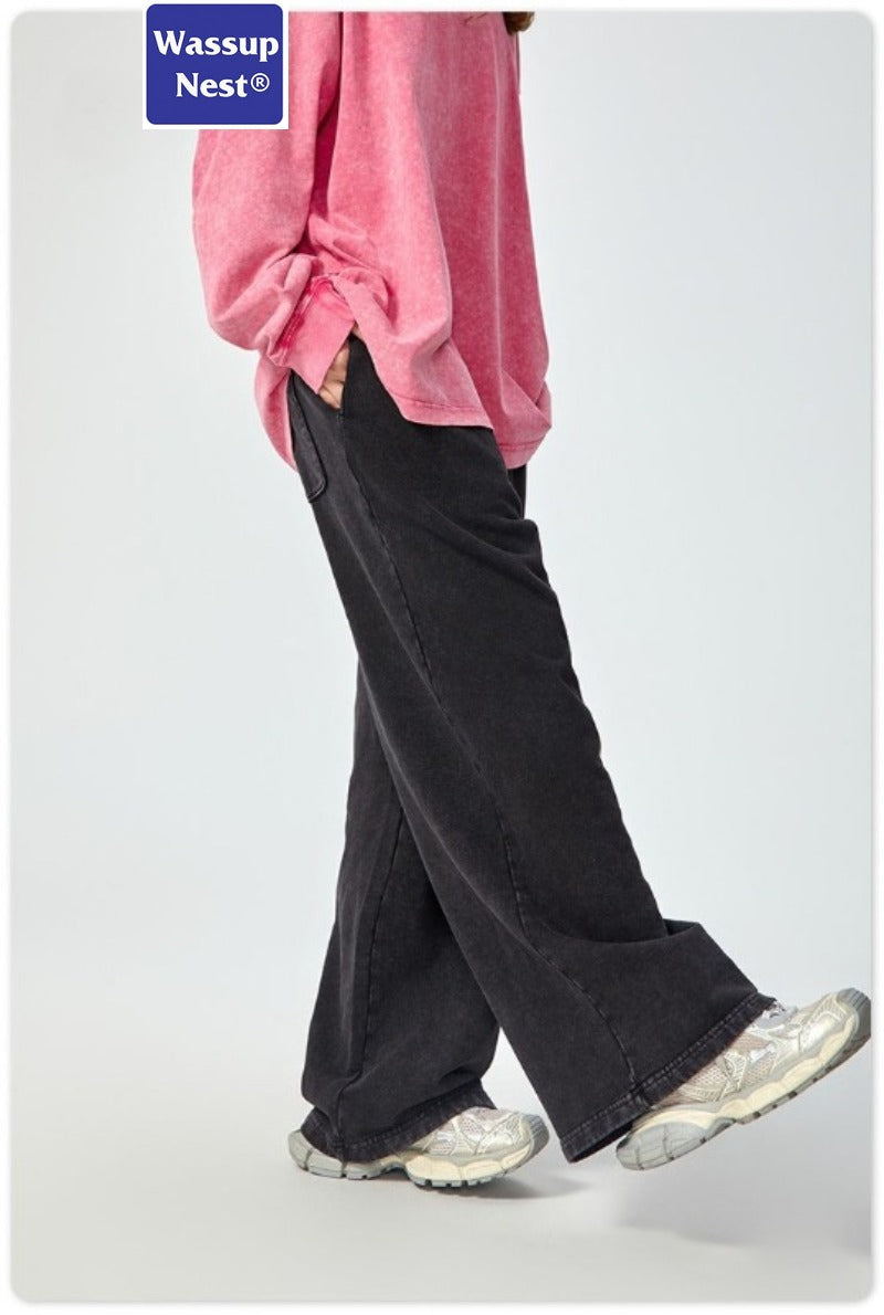Loose Washed Straight Aged Fried Snowflake Heavyweight Sweatpants WN214WKL-09