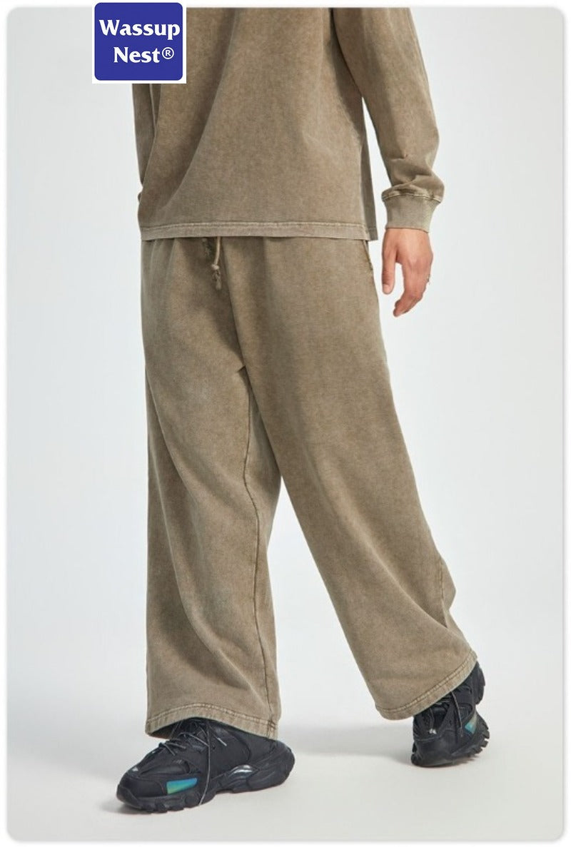 Loose Washed Straight Aged Fried Snowflake Heavyweight Sweatpants WN214WKL-09