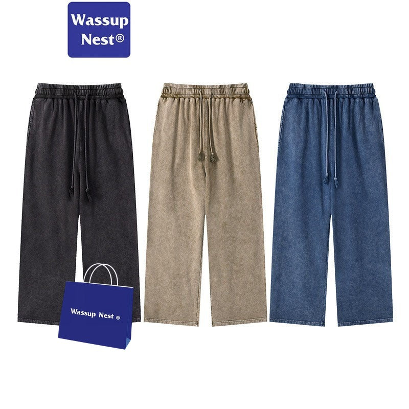 Loose Washed Straight Aged Fried Snowflake Heavyweight Sweatpants WN214WKL-09