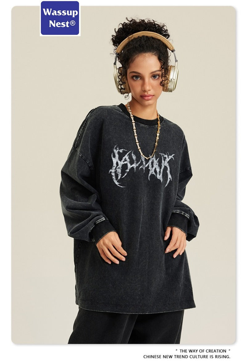 Loose Hand Painted Dirtyfit Graffiti Washed Long Sleeve T-shirt WN005BE5704