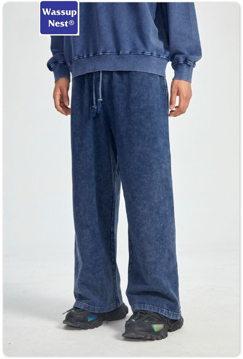 Loose Washed Straight Aged Fried Snowflake Heavyweight Sweatpants WN214WKL-09