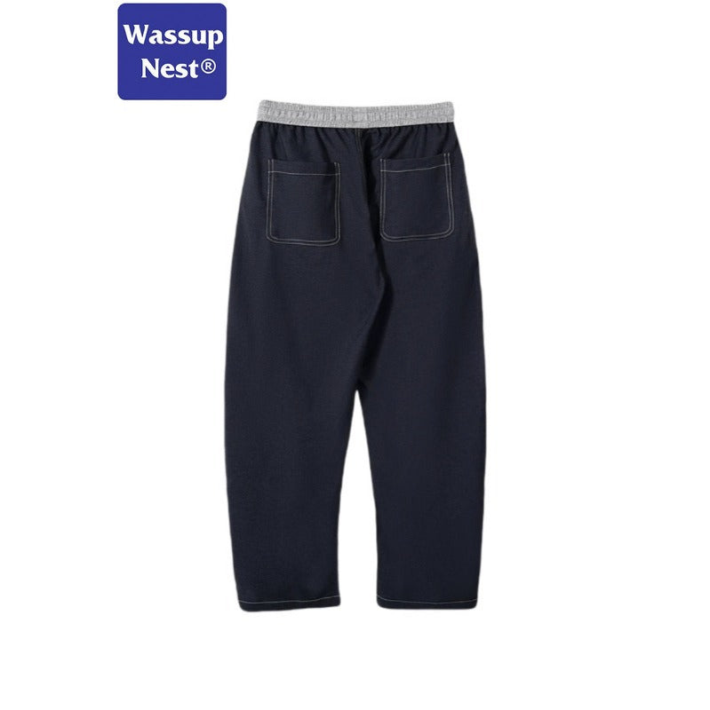 Scimitar-silhouette Two-piece Thin Clashing Waist Loose-fitting Casual Jeans WN224