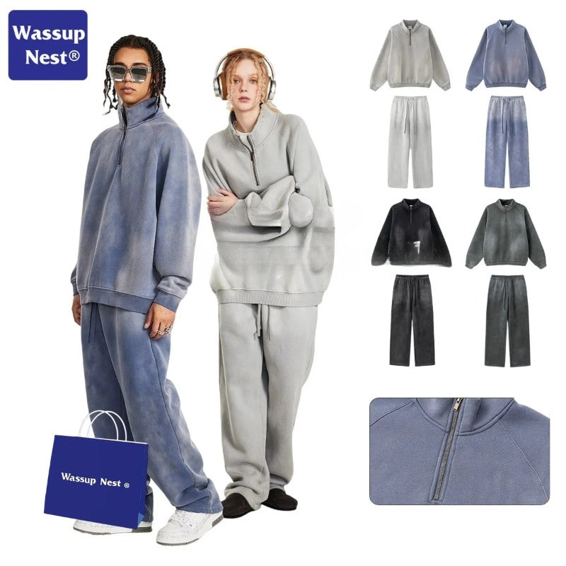 Cleanfit Monkey Washed Half-zip Hoodie Set WN109BEW30K29