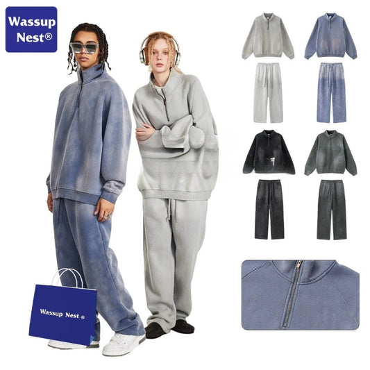 Cleanfit Monkey Washed Half-zip Hoodie Set WN109BEW30K29