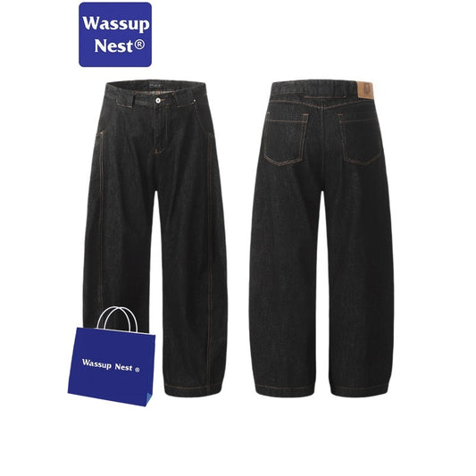 Retro Vibe Black Basic Straight Wide leg Jeans WN218KN9325