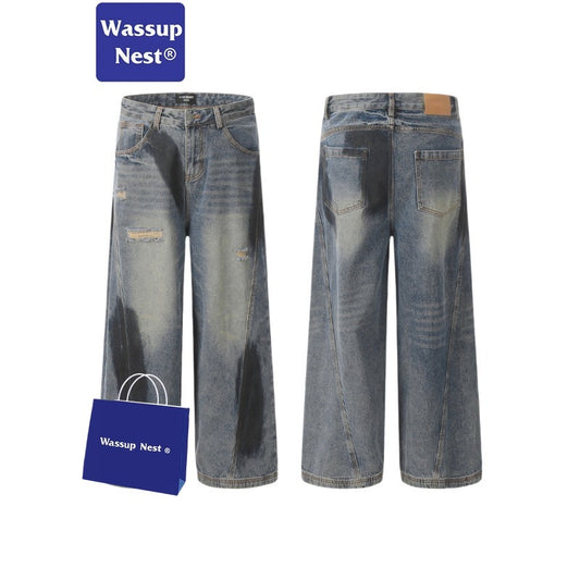 Graffiti Torn Design Vibe Loose Wide Leg Jeans WN220KN3310