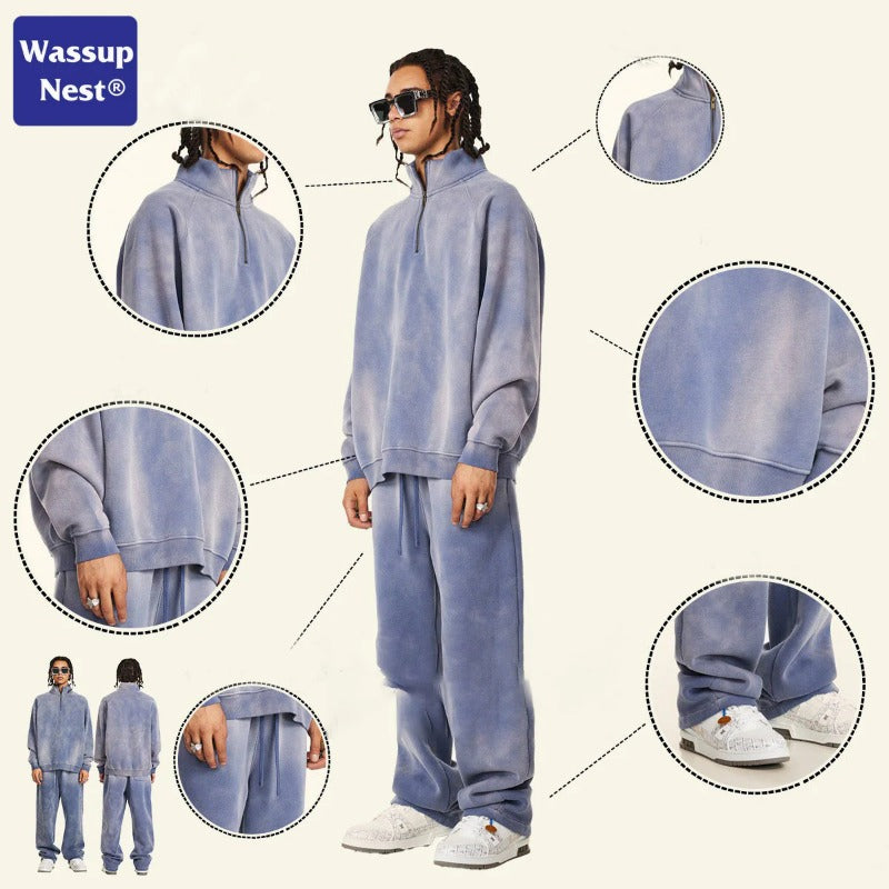 Cleanfit Monkey Washed Half-zip Hoodie Set WN109BEW30K29