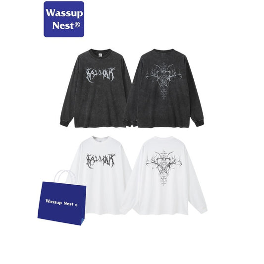 Loose Hand Painted Dirtyfit Graffiti Washed Long Sleeve T-shirt WN005BE5704