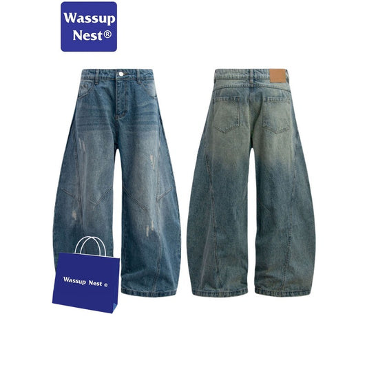 Vintage Washed Old Craft Machete Loose Banana Mop-Up Jeans WN223FEARLESS1053